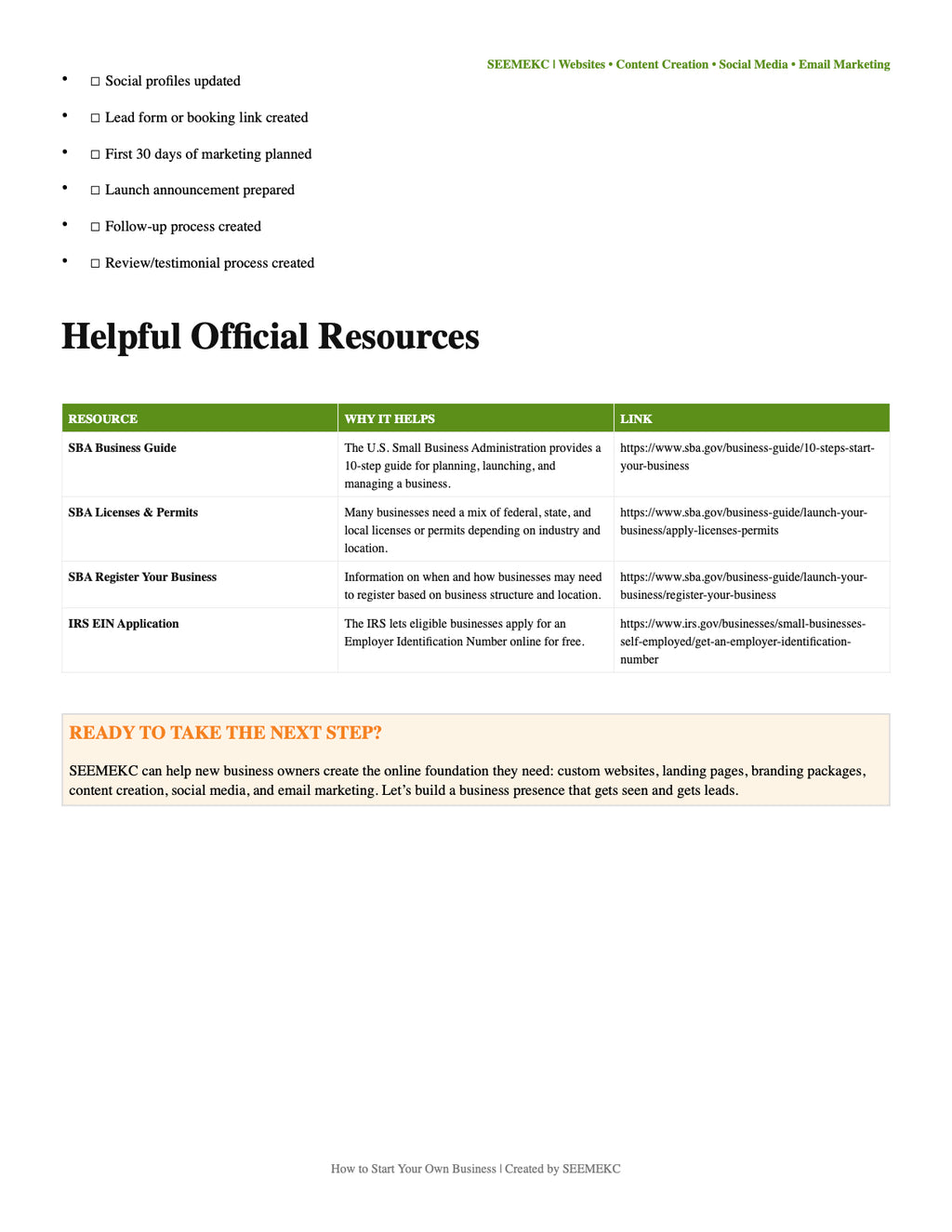 Business Startup Outline